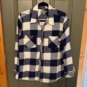 Natural Reflections Women's Navy and White Plaid Button Down Shirt